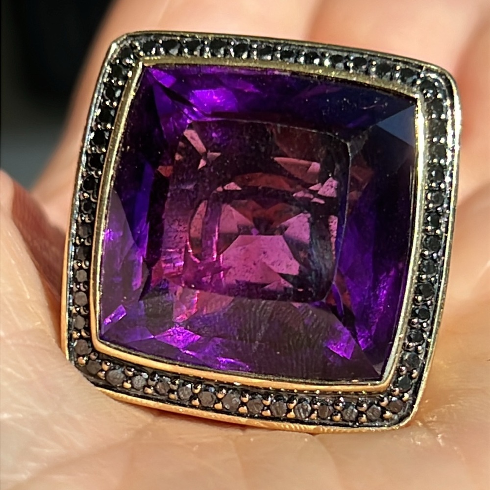 John Hardy 18 karat gold, amethyst and Diamond Ring - Picture 8 of 14